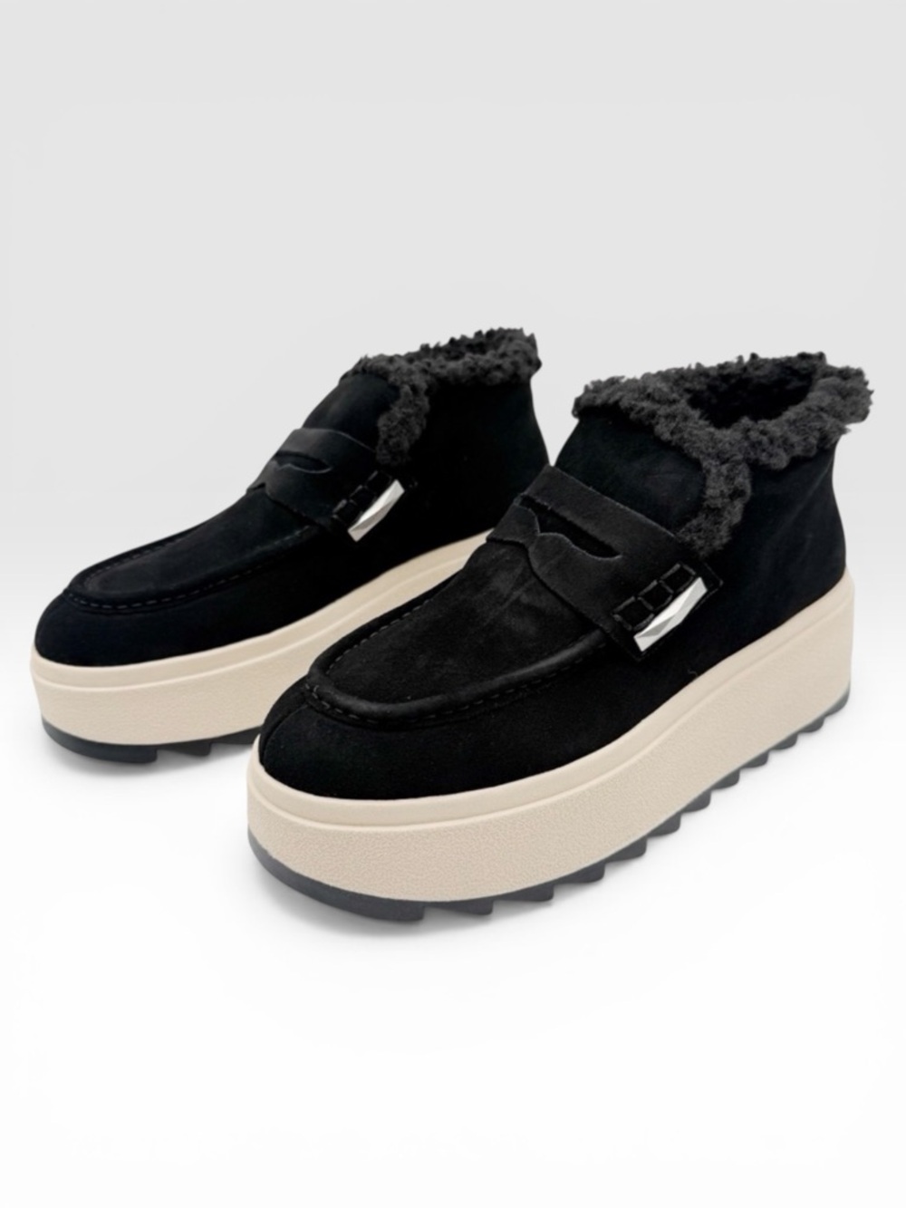 Ash Magic Moc Platform Lug Sole Ankle Boot Suede Shearling Black EU41 US 11 NEW